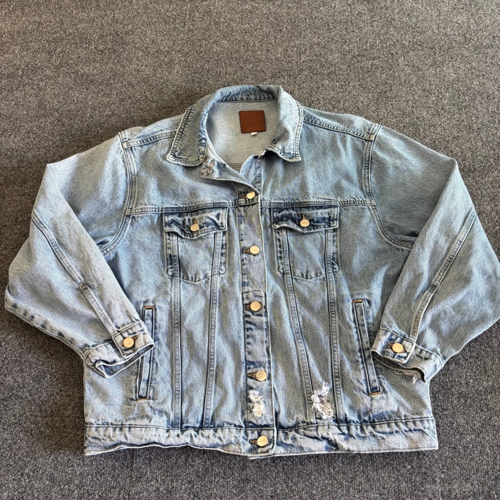 Anine Bing Rory Jacket Distressed Light Indigo Denim Oversized Womens Medium